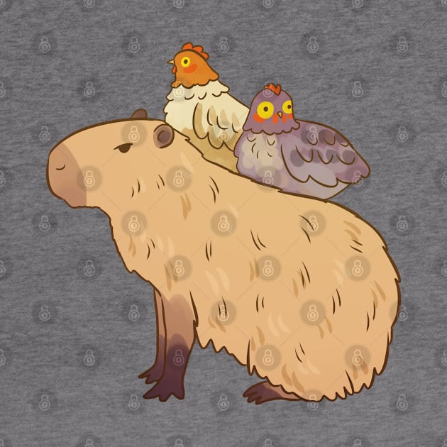 Cute capybara and chickens friends illustration by Yarafantasyart